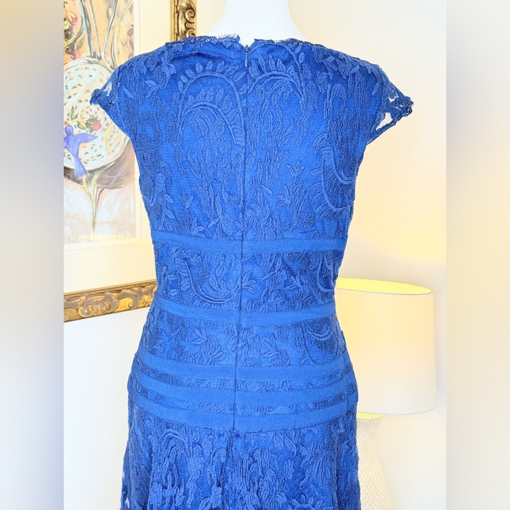 Adrianna Papell Blue Lace Fit & Flare Dress Size 8 Cocktail Party Wedding - Picture 12 of 16